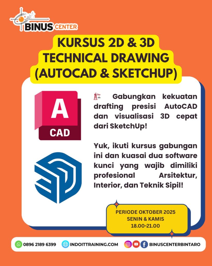 Kursus Gambar Teknik 2D & 3D (AutoCAD & SketchUp) - Makassar, Medan, Denpasar, Semarang, Balikpapan, Palembang | Hybrid (Online & Onsite)