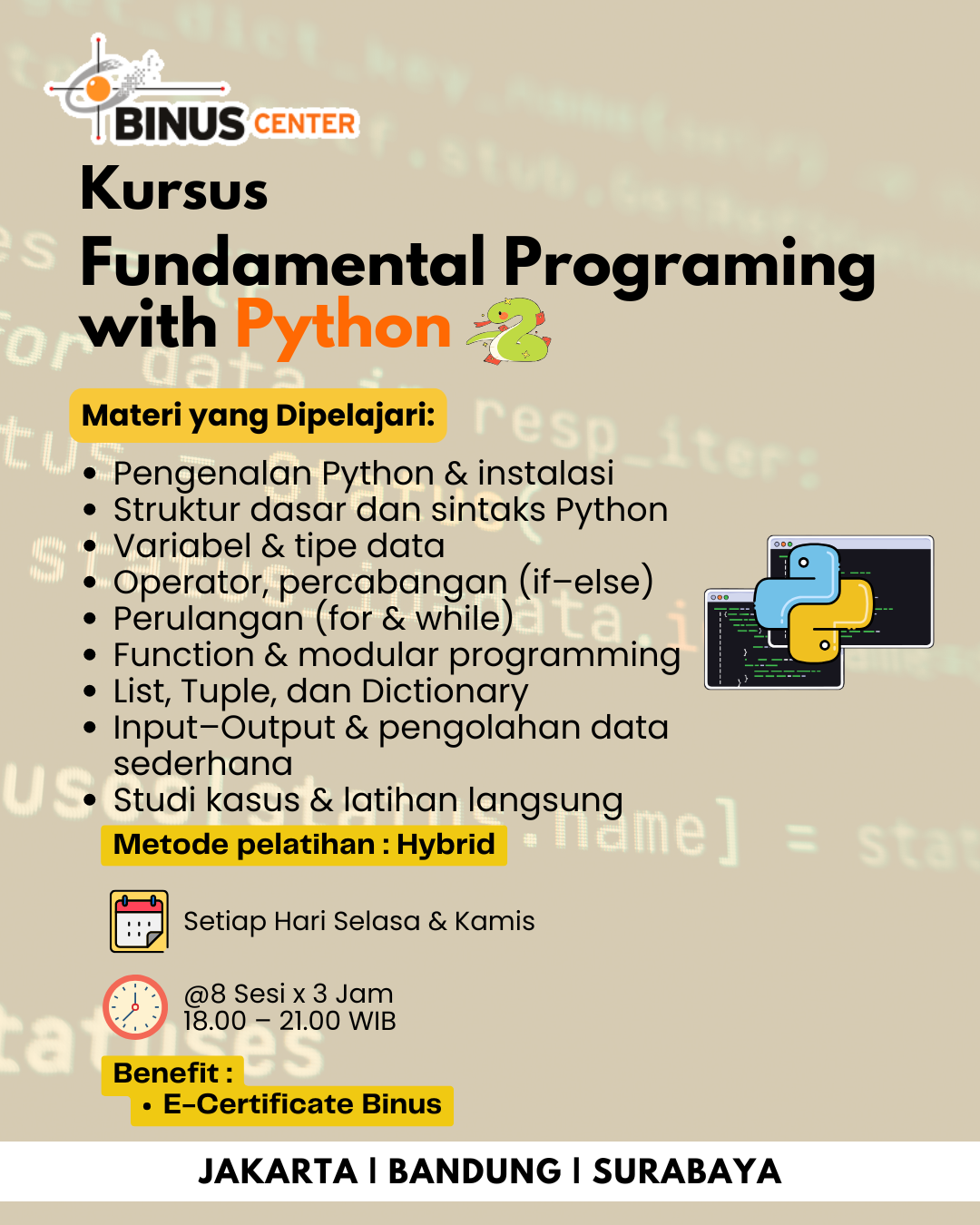 Kursus Fundamental Python| Jakarta, Bandung, Surabaya | Hybrid Class ...